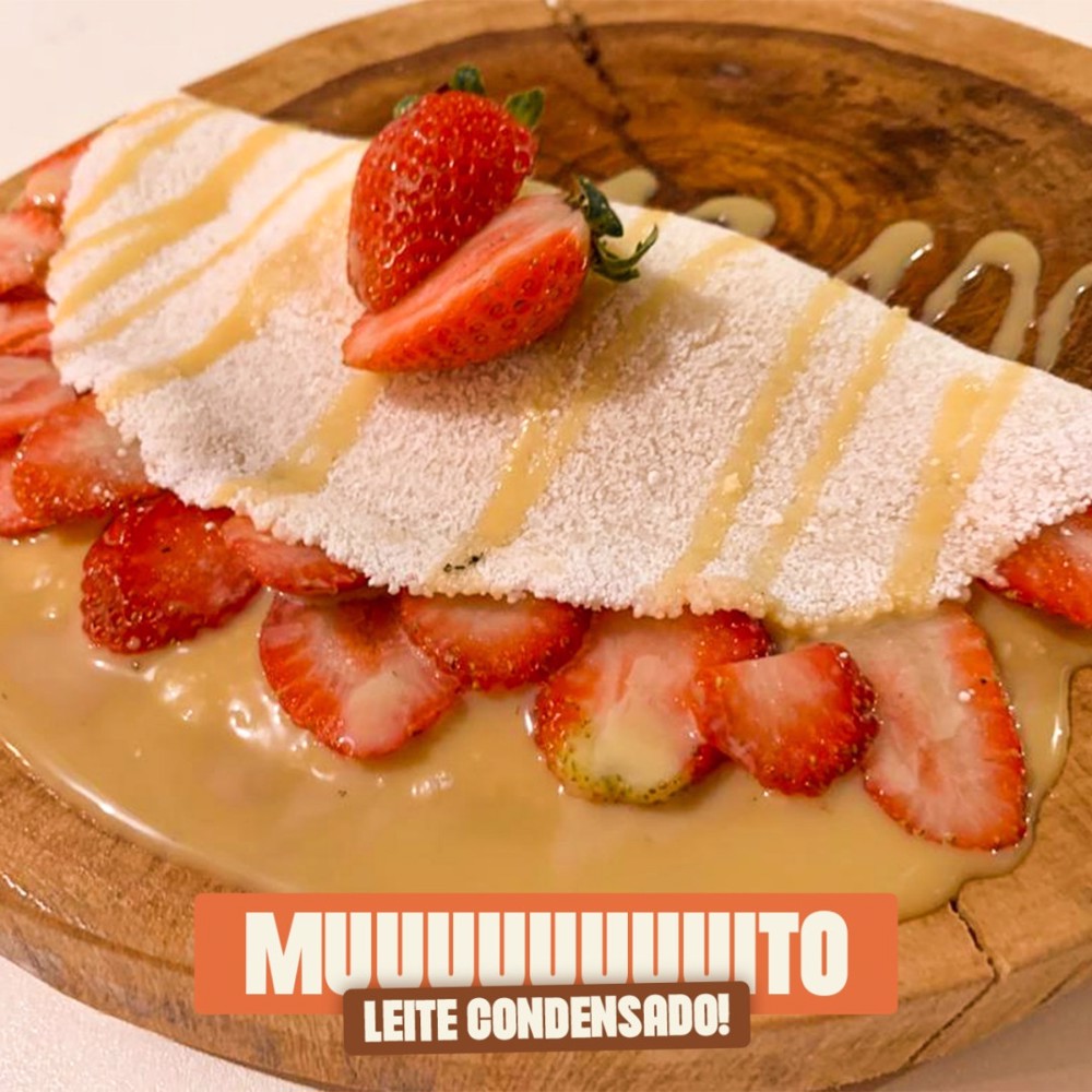 Tapioca Com Leite Condensado e Morango