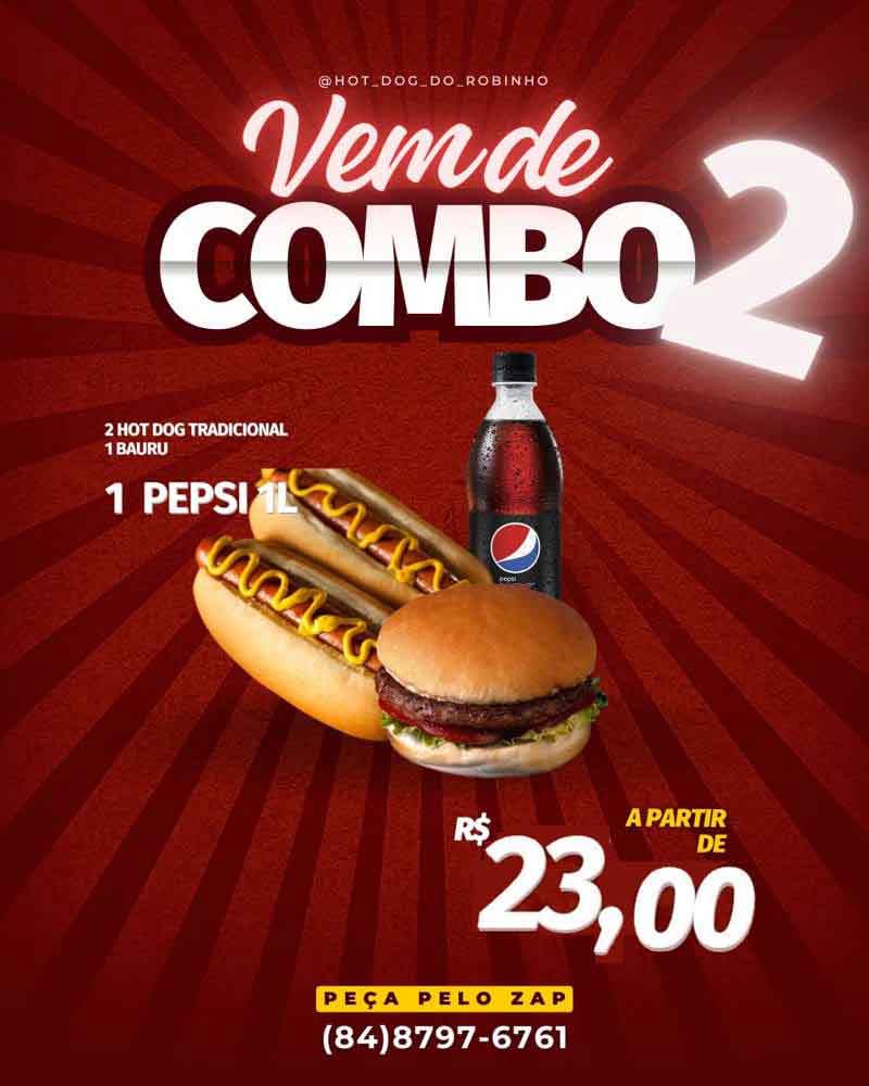 2 Tradicional + 1 Bauru + Pepsi Litro