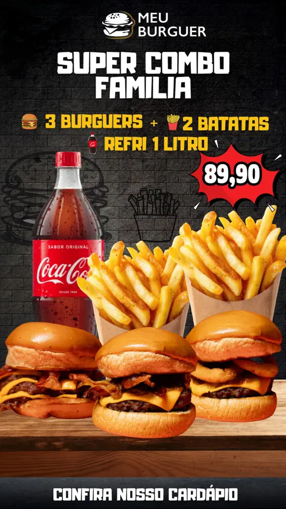 Combo familia + 2 batata grátis + Refri Litro grátis