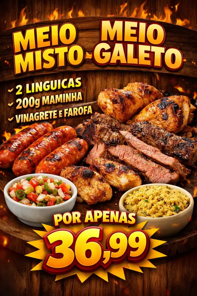 MEIO MISTO-MEIO GALETO,02 LINGUIÇA,200G MAMINHA
