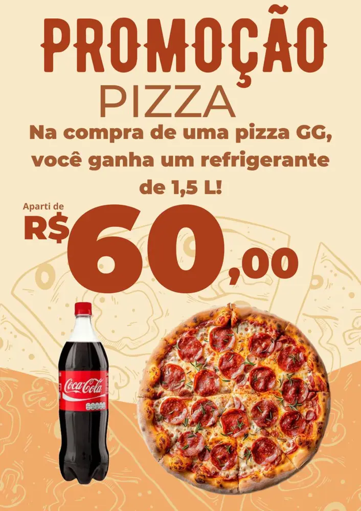 Promoção pizza GG + refri 2lt