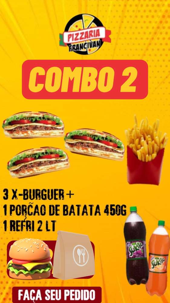 COMBO 03 X-BURGUER + BATATA FRITA + REFRI. 02L