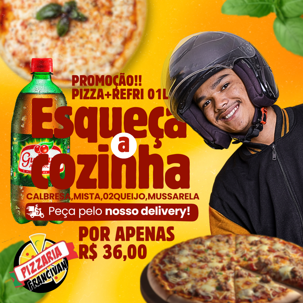 PROMOÇÃO PIZZA GRANDE + REFRIGERANTE 1L + BORDA RECHEIADA GRÁTIS