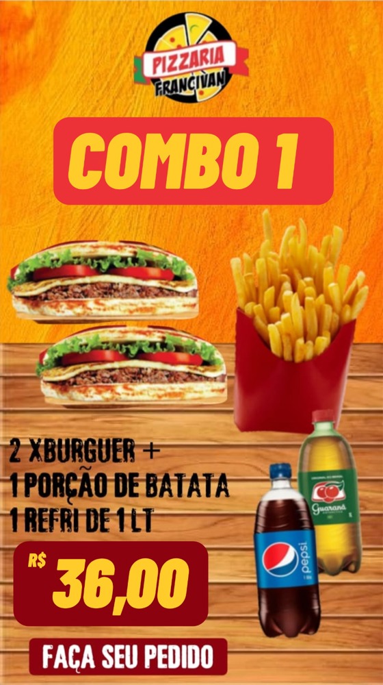 COMBO 02 X-BURGUER + BATATA FRITA + REFRI.01L