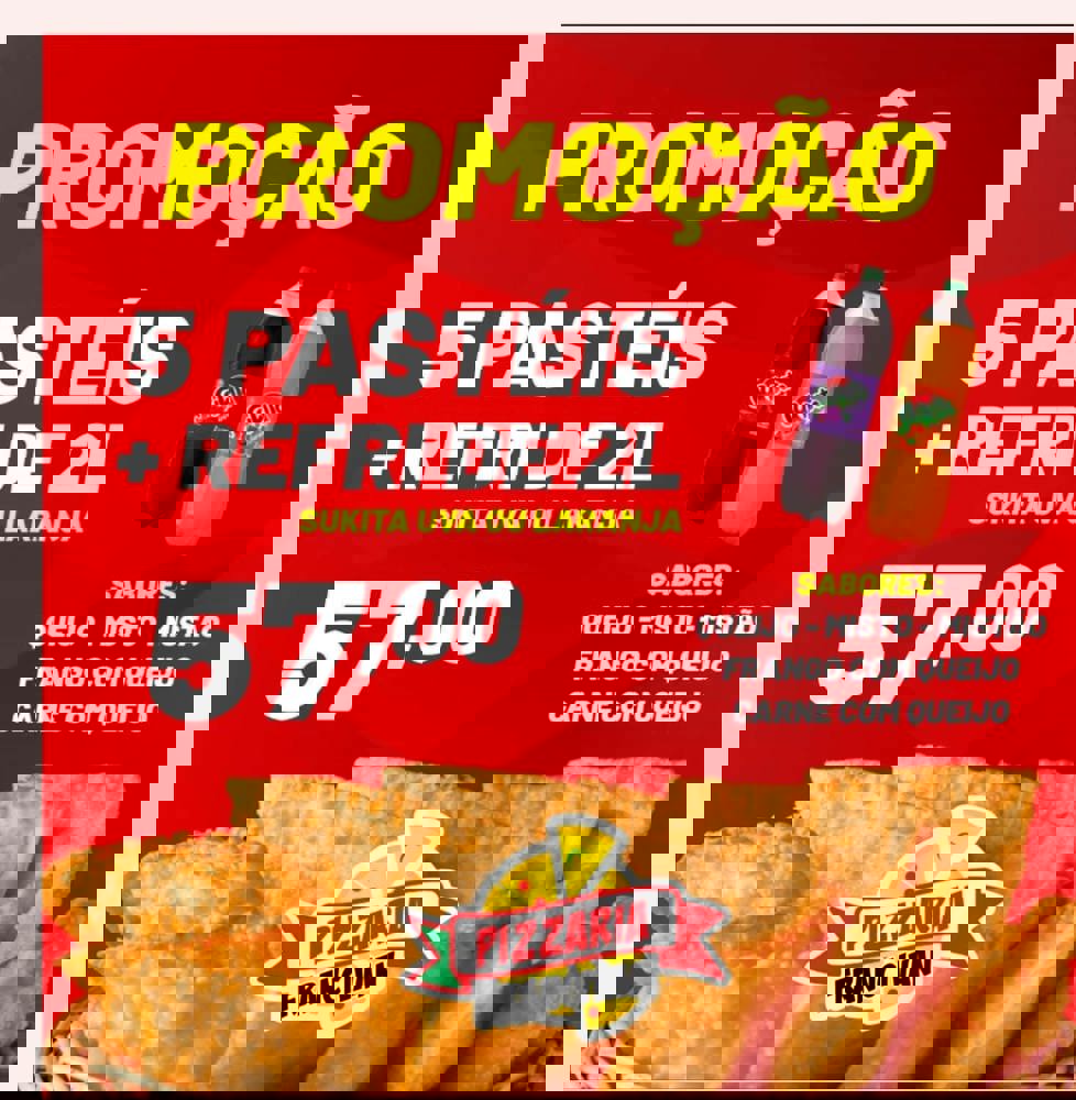 PROMOÇÃO 05 PASTEIS +REFRI 2LITRO