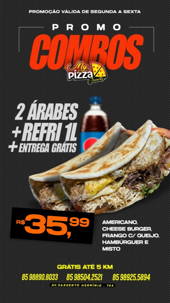 02 ÁRABES + REFRI 1L + ENTREGA GRÁTIS