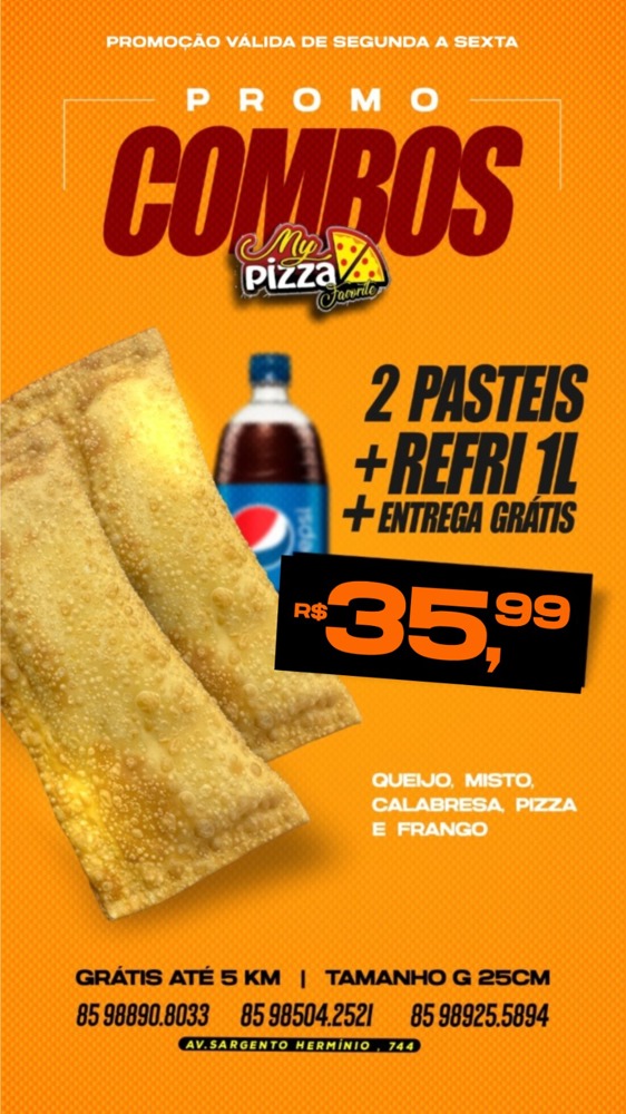 02 PASTEIS + REFRI 1L + ENTREGA GRATIS